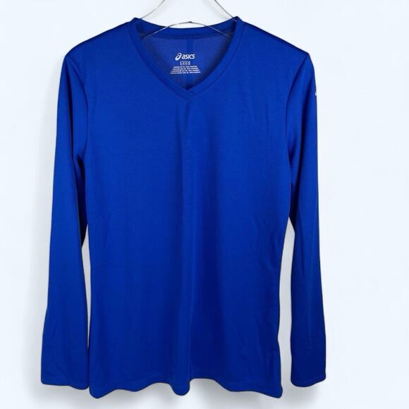Asics Womens Long Sleeve Athletic Pullover Shirt size Large V Neck Bright Blue - Picture 1 of 5